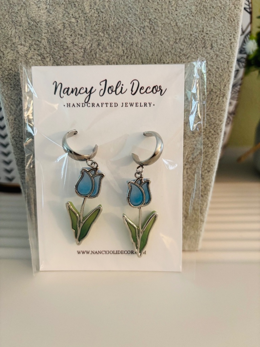 Polymer Clay Blue Tulip Earrings